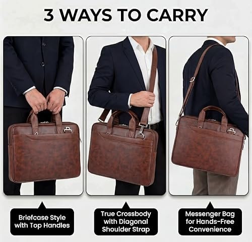 Image of EXIM Prime Laptop Bag for Men Office Use| Office Bag for Men| Vegan Leather Laptop Messenger Bag| Fits Up to 15.6 Inch Laptop| Business Briefcase with Handle and Shoulder Strap