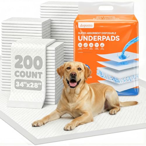 Image of 200 Pack Bulk Dog Pee Pads Extra Large 28x34, Adhesive Sticky Tabs Leakproof Puppy Training Pads, 6-Layer Super Absorbent Dog Pads for Large Dogs, Long-Lasting Value Supply