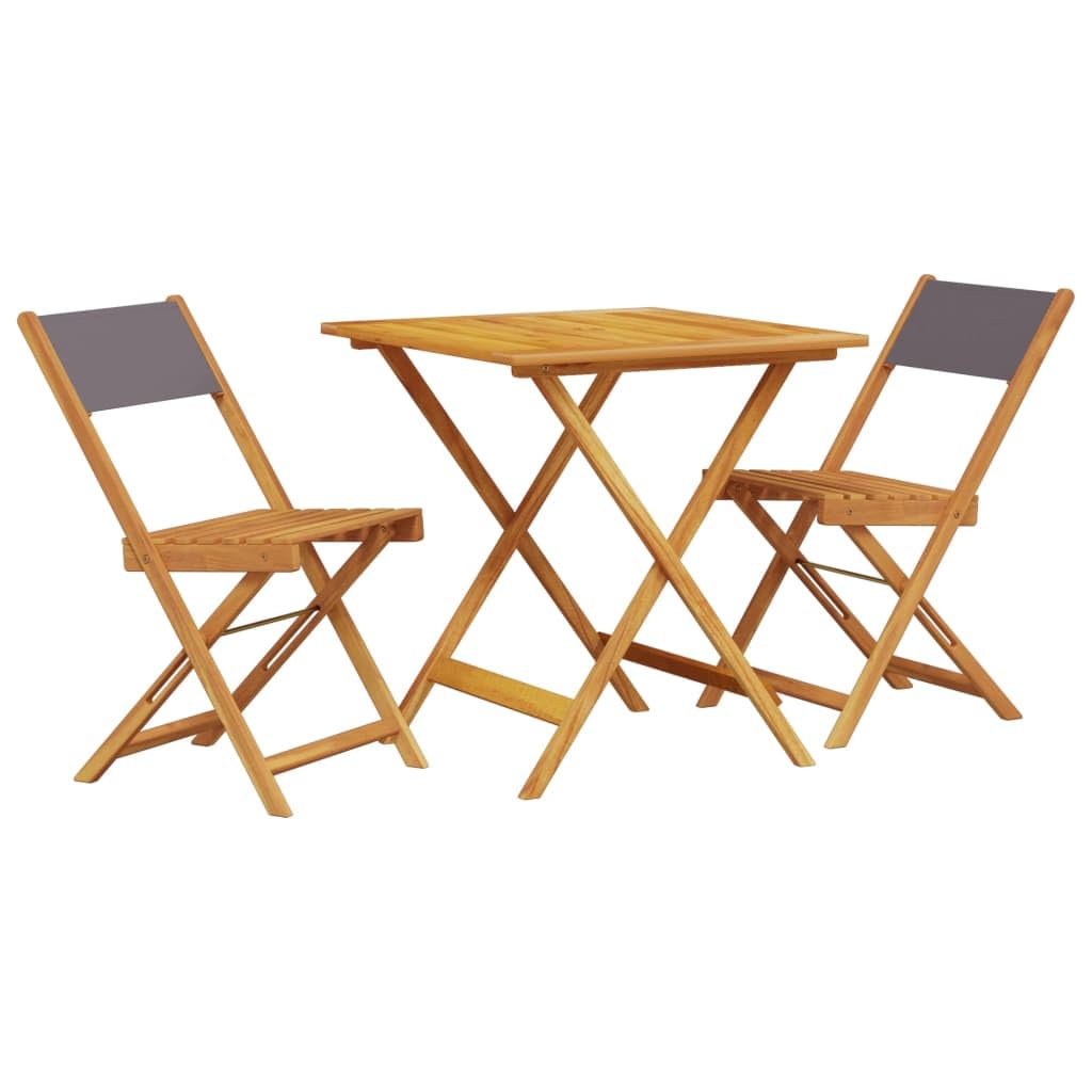 Set di 3 pezzi da bistrot in legno di acacia e tessuto, pieghevole, per giardino, balcone e terrazza, robusto set di mobili da esterno