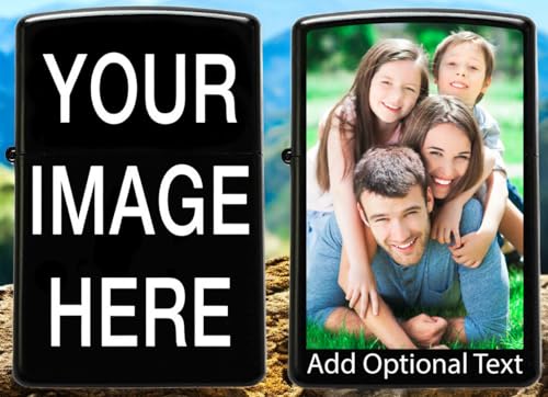 Custom Personalize This Windproof Lighter with Your Image or Logo. Customized lighters Make Great Unique Personalized Gifts for a Man or Woman. Works with Zippo Lighter Fluid. (Black)