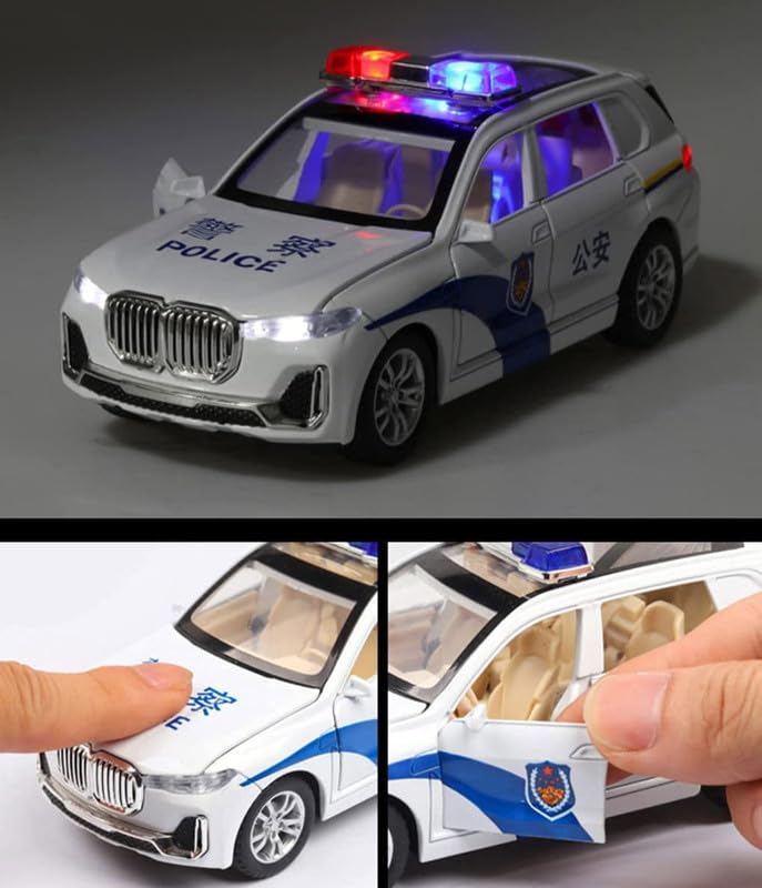 Image of Play Boy 1:32 BMW X7 Police Model Diecast Metal Alloy Pullback Toy Vehicle with Openable Doors Light and Music Car for Kids (Multicolor)