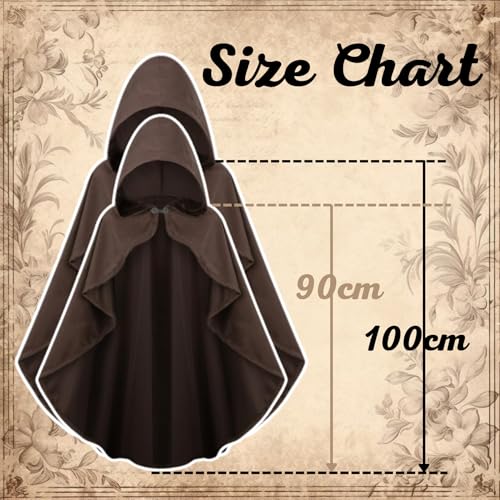 maxToonrain Mittelalterliches Kostüm mit Kapuze, Nordritter, Renaissance, Kapuzenumhang, Vintage, Gothic, Hexe, Zauberer, viktorianisches Halloween-Kostüm (braun, 90 cm, Damen)