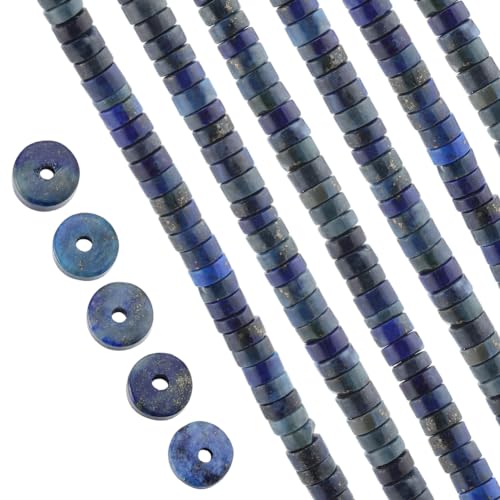 SUNNYCLUE 1 Box About 400Pcs Lapis Lazuli Beads 4mm Natural Stone Heishi Beads Bulk Healing Flat Round Loose Spacer Disc Gemstone for Jewellery Making Assortments DIY Necklace Bracelet