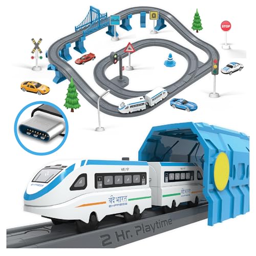 Image of BOOGYWOOGY Vande Bharat Express Toy Train Set | 77-Piece Battery-Operated Indian Railway Set with DIY Magnetic Tracks | Educational City Train Set for Kids 3, Multicolor