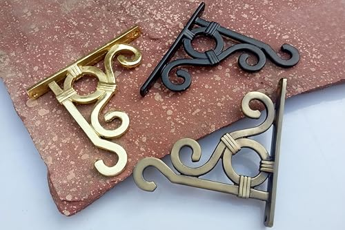 Image of Metal Wall Hook Hanging Plant Bracket | Decorative Straight Plant Hanger for Pots, Bird Feeders, Planters, Lanterns, Cotton, Wind Chimes Indoor Outdoor, (Brass Antique, Pack of 1)