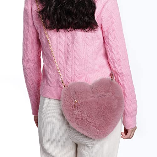Heart Shaped Faux Fur Purse Fluffy Crossbody Shoulder Bag Cute Clutch Purses for Women Girls Halloween Valentine4