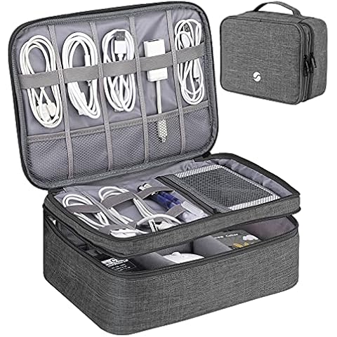 ORIENT FAMULAY Travel Organizer, Waterproof Cable Bag for Electronic Accessories Double Layer Large Shockproof Storage Bag for Cord, Hard Disk, Power Bank, Tablet -Gray Cover