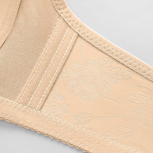 Womens Everyday Bras Full Coverage Non Wired Push Up Comfort Bra High Impact Full Support T Shirt Minimiser Bra Wireless Seamless Plunge Floral Print Comfort Ladies Balcony Balconette Bra Beige - Image 4