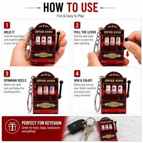 Image of Mini Arcade Slot Machine Keychain with Fruit Reel Display, Retro Novelty Key Ring and Bag Charm for Keys, Backpacks, Party Favors, Collectors and Festival Gifting