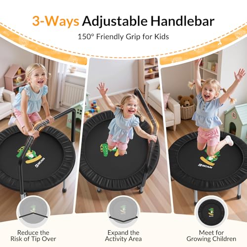BCAN 36'' Mini Folding Ages 2 to 5 Toddler Trampoline with Handle for Kids, Two Ways to Assemble The Handle, Indoor/Garden Toddlers Trampoline with Super Safe Cover for Toddlers