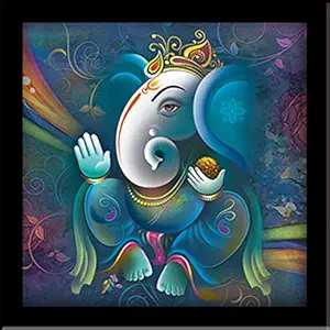LIFEHAXTORE Ganesha Art Framed painting | Ready to hang - (Wooden Frame, 12inch x 12 inch)