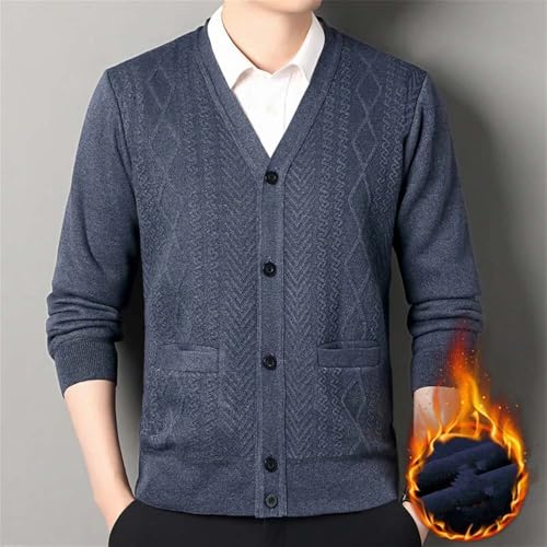 Men Button Down Knit Cardigan Sweater Casual Soft Warm Thick Long Sleeve Pockets Knitwear3
