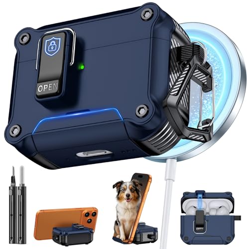 Image of Inesore for AirPods Pro 3 Case with Secure Lock (Dark Blue) | Phone Stand Design,Compatible with MagSafe,Automatic Snap Switch Secure Cover with Cleaner Kit & Keychain