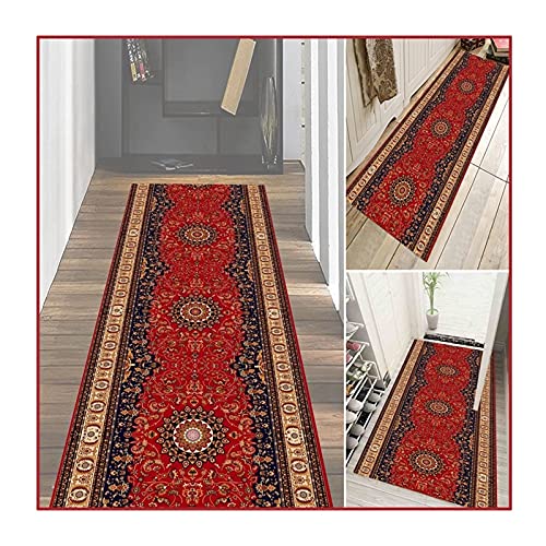 KKCF Läufer Teppiche Flur, Moderne Dekor Fußmatten, Mikrofaser rutschfeste Unterlage Weich Gemütlich Eingangsbereich Foyer Küche, Rot, (Color : A, Size : 0.6x7m) Cover