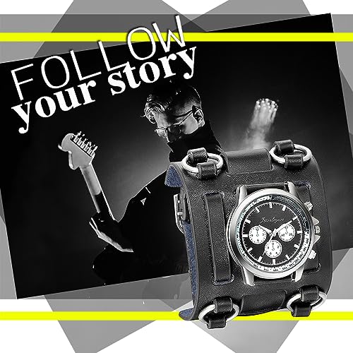 Jewelrywe JW800035W Black Hip-Hop Gothic Punk Style Men Watch Wide Leather Fashion Cuff Wristwatch thumb #2