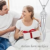 ONEFINITY Italian Horn Necklace 925 Sterling Silver Italian Horn Crown Pendant Necklace cornicello necklace Protection Amulet Jewelry Gift for Women Grils - Image 4