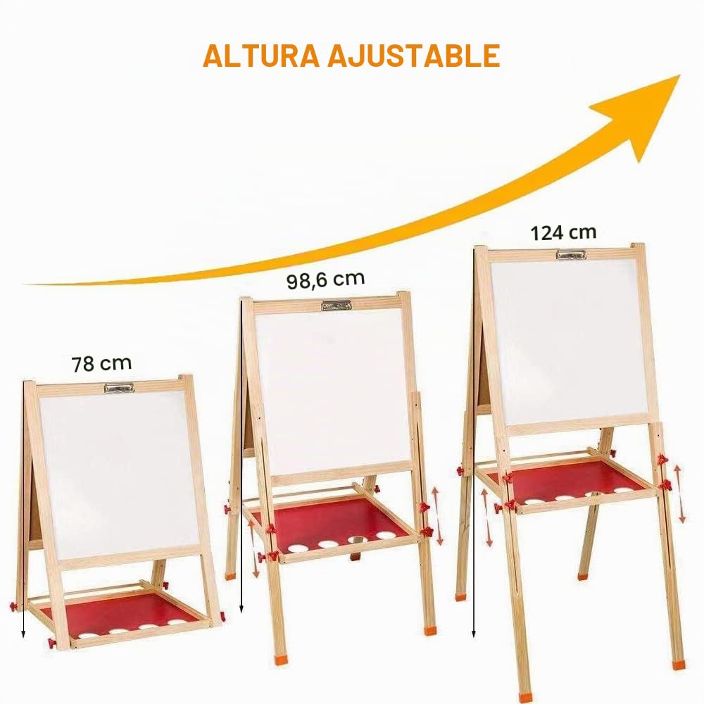 Caballete para Niños, Caballete de Arte de Madera con Altura Ajustable con Bandeja de Almacenamiento y Otros Accesorios, Pizarra y Pizarra Independiente para Niños 3+