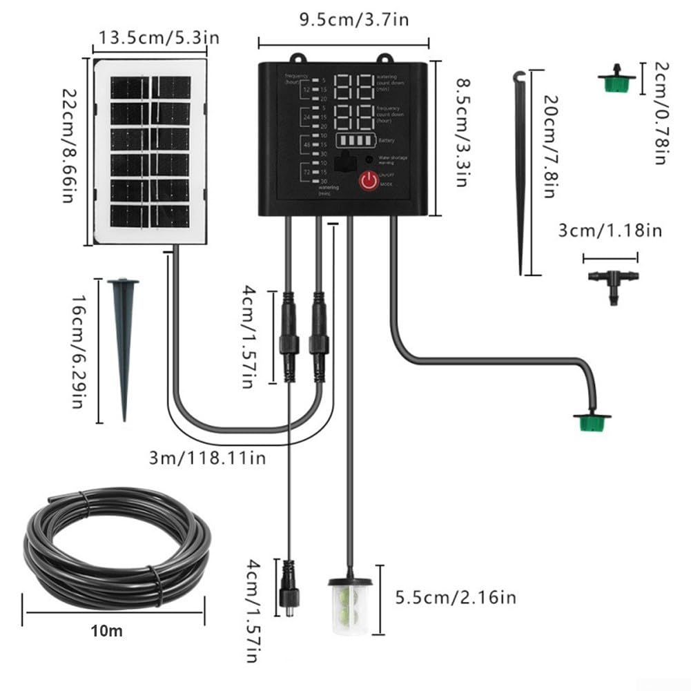 Sistema di irrigazione automatico per piante, a energia solare, con timer per giardino, patio, balcone (10 metri)