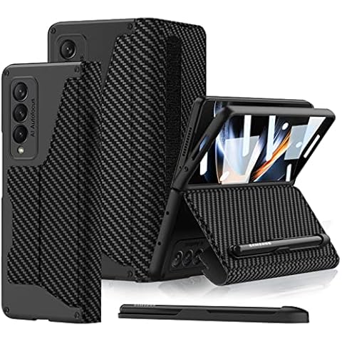 Case for Samsung Galaxy Z Fold 4 with S Pen Holder, Built-in Screen Protector, Card Slot, Stand Function, PU Leather Case, Shockproof Case Cover for Samsung Z Fold 4 5G Flip Case [Carbon Cray] Cover