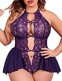 Avidlove Womens Plus Size Sexy Lingerie High Neck Sheer Lace Cut Out One Piece Backless Halter Teddy