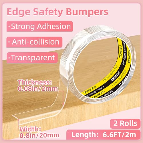 Image of Corner Protector Clear Baby Proofing Edge Guard Tape 0.8in(W x 3.3FT(L) Self Adhesive Furniture Table Corner Bumper for Child Safety Sharp Edge Guard 2 Roll