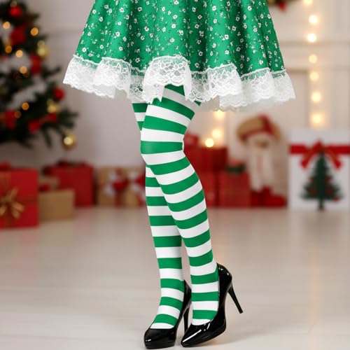 Image of 8 Pairs Striped Tights for Women, Colorful Semi Opaque 80 Denier High Waist Footed Pantyhose Legging Halloween Costume