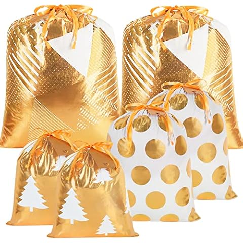 Advantez Cotton Drawstrings Gift Bags, 6Pcs Christmas Fabric Gift Bags Xmas Present Bags Cloth Wrapping Sacks for Christmas Thanksgiving Party Favor Stocking Storage Cover