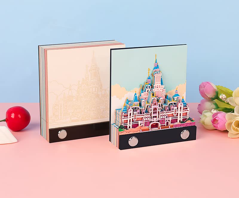 3D Notizblock, nicht verklebt, 3D Schlossmodell Papierkunst, 9 x 8 x 2,8 cm, 90 Blätter, Tischdeco