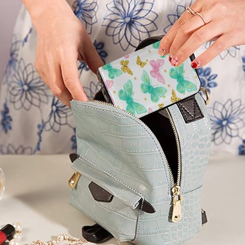 Small RFID Credit Card Holder Wallet with Zipper, Leather Wallet Case for Women Colorful Butterflies3