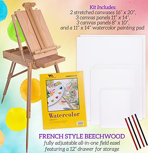 WA Portman French Easel with 121 Painting Supplies - Art Easel for Adults & Kids - Painting Easel with Paint Supplies - 121 Piece Art Easel Set - Art Easel for Painting - Paint Easel with Canvas Paint