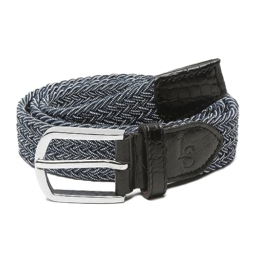 Image of LOUIS STITCH Men's Braided Elastic Stretch Belt with Leather Tipped End Stretchable Canvas Waist Band for Men Women Boys Girls Unisex (Width 3 cm) (BE-EL)