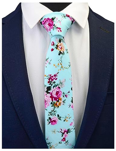 Image of GUSLESON Fashion 2.4 inch（6cm） Floral Skinny Tie for Men Slim Flower Print Cotton Necktie for Wedding Party