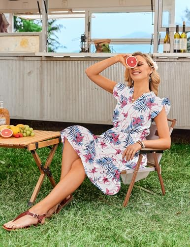 Image of HOTOUCH Women Printed Dress for Summer Short Ruffle Sleeve Dress Tiered Mini Dress with Pockets