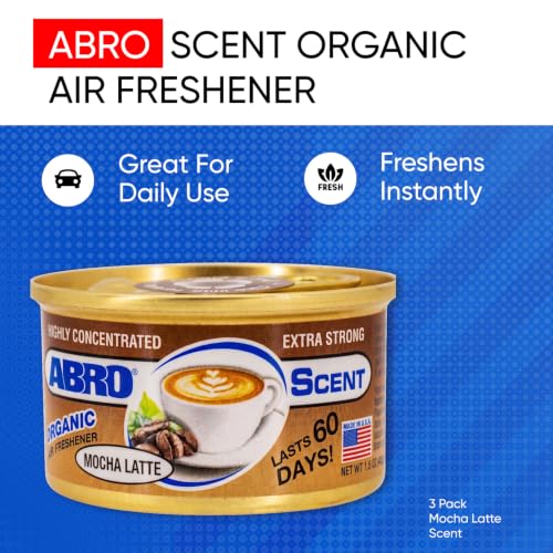 Image of ABRO Car Air Fresheners: Canned, Spill Proof Airfreshener for Home, Office, or Car Accessories Interior, Lasts Up to 60 Days - 3Pack Mocha Latte Scent