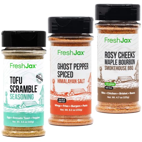 Sweet, Smoky & Fiery Seasoning Trio: FreshJax Tofu Scramble Mix, Ghost Pepper Himalayan Pink Salt, and Rosy Cheeks Maple Bourbon BBQ Bundle – Premium Vegan Spice Set and Hot Barbecue Rub Pack image 5