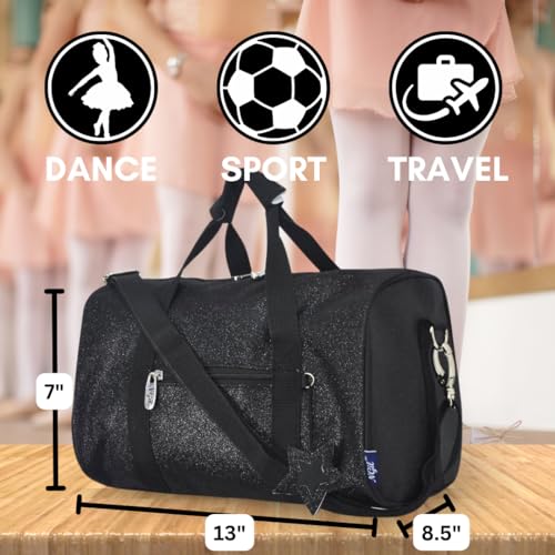 NGIL Super Star Duffle Bag, Mini Dance Bag & Mini Travel Bag for Sports, Gymnastics and Ballet with Adjustable Strap, Zippers, Pockets (Glitter-Black, Small)4