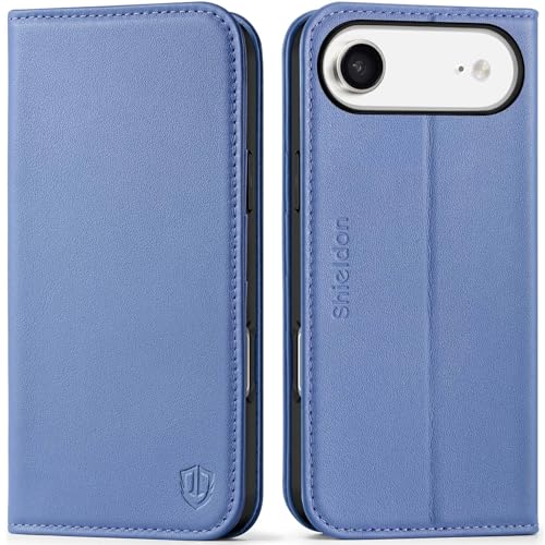 SHIELDON Genuine Leather Wallet Case for iPhone Air 6.5-inch 2025 | Flip Magnetic Cover | RFID Blocking Credit Card Holder | Kickstand | Full Protection Phone Shell | Wisteria Purple