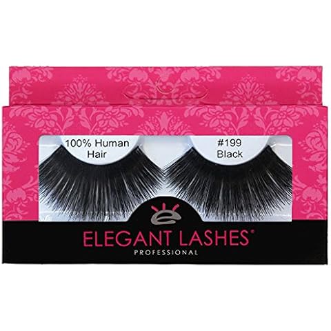Elegant Lashes #199 Black Thick Super-Long 100% Human Hair False Eyelashes for Dancers, Drag Queen, Halloween, Costume, Rave Cover