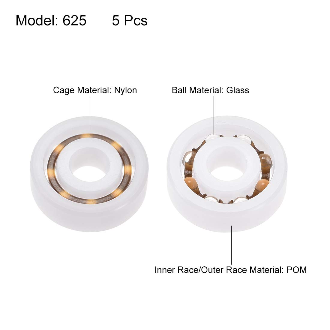 Plastic Ball Bearings - 5x16x5mm - uxcell -2