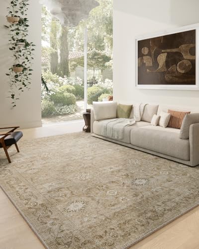 Washable Living Room Area Rugs: 9'x12' Large Rug Stain Resistant Distressed Vintage Boho Rug Non Slip Low Pile Faux Wool Soft Rug for Bedside Kitchen Farmhouse Nursery Playroom Dining Room Bedroom