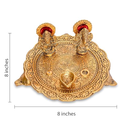 Estatua Ganesh Laxmi con Plato Dorado para Puja miniatura 3