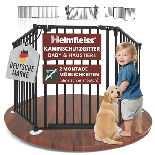 Heimfleiss® Kaminschutzgitter Baby mit Sicherheitsverschluss | Ofenschutzgitter für Kinder & Hunde | Kamingitter Kinderschutz aus Stahl | Universal nutzbar als Ofengitter, Treppengitter & Türgitter