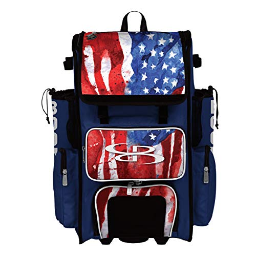 Boombah Superpack Hybrid Rolling Bat Bag - USA Watercolor Bat Pack Royal Blue/White/Red - Wheeled & Backpack Version