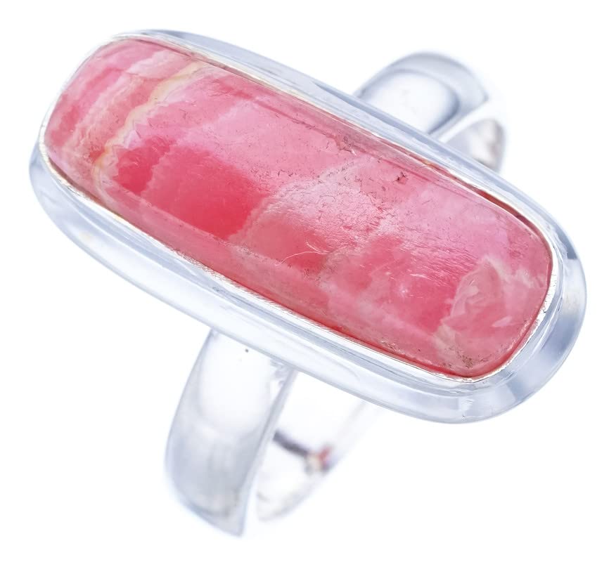 Bague rhodonite faite à la main en argent sterling 925 de taille 52 F0383
