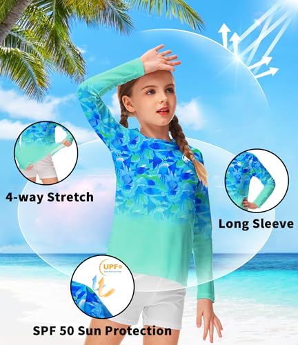 Image of AOBUTE Unisex Kids Rash Guard Long Sleeve SPF 50+ Sun Shirt UV Protection Swim Shirts 3-12 Years