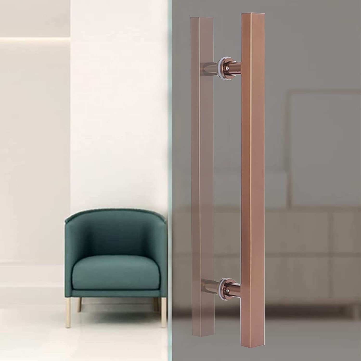 DFGHNBVC Modern Heavy Duty Push Pull Door Handle Set, 60-150Cm Sliding Barn Handles For Commercial Use, Flush Gate Handrail, Easy Install, Stylish Gold Finish,Rose Gold-Length 80Cm/31.5Inch