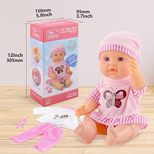 Toy Choi'S CF40599B 12 Inch Baby Doll Pink - Dolls With Rompers And Hat Accessories, Christmas Birthday Gift For Toddlers 2 3 4 5+ Year Old Girls Boys thumb #5