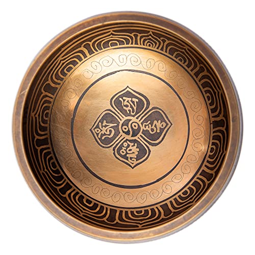 Image of Tibetan Singing Bowl Set - Easy To Play Authentic Handcrafted For Meditation Sound Chakra Yoga Healing 4 Inches By Himalayan Bazaar (Brown and Maroon)