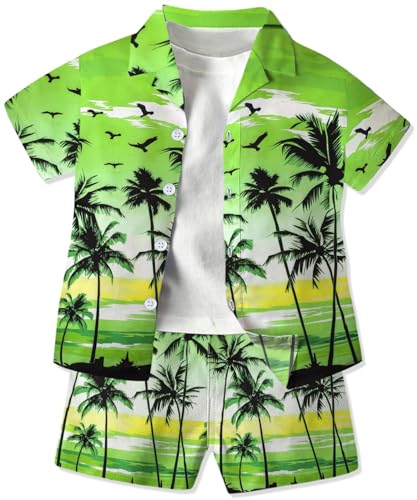 Image of SANGTREE 3 Piece Boy Outfits Short Sleeve Shirt and Shorts Set Beach Vacation Summer Clothes, 3 Months - 9 Years