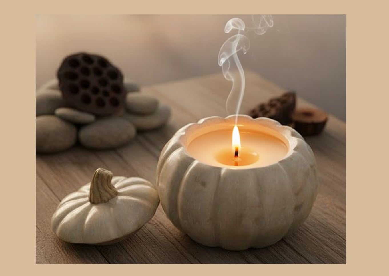 Rustic Pumpkin Jar Candle with Lid | Hand-Poured Scented Wax | Fall Farmhouse Reusable Home Decor & Gift - 9.5 cm Diameter - Brown-image-28